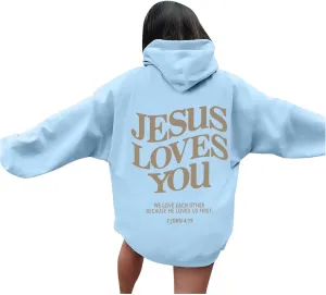 Christian Sweatshirt Women Jesus Loves You,Trust in The Lord Long Sleeve Letter Printed Hoodies