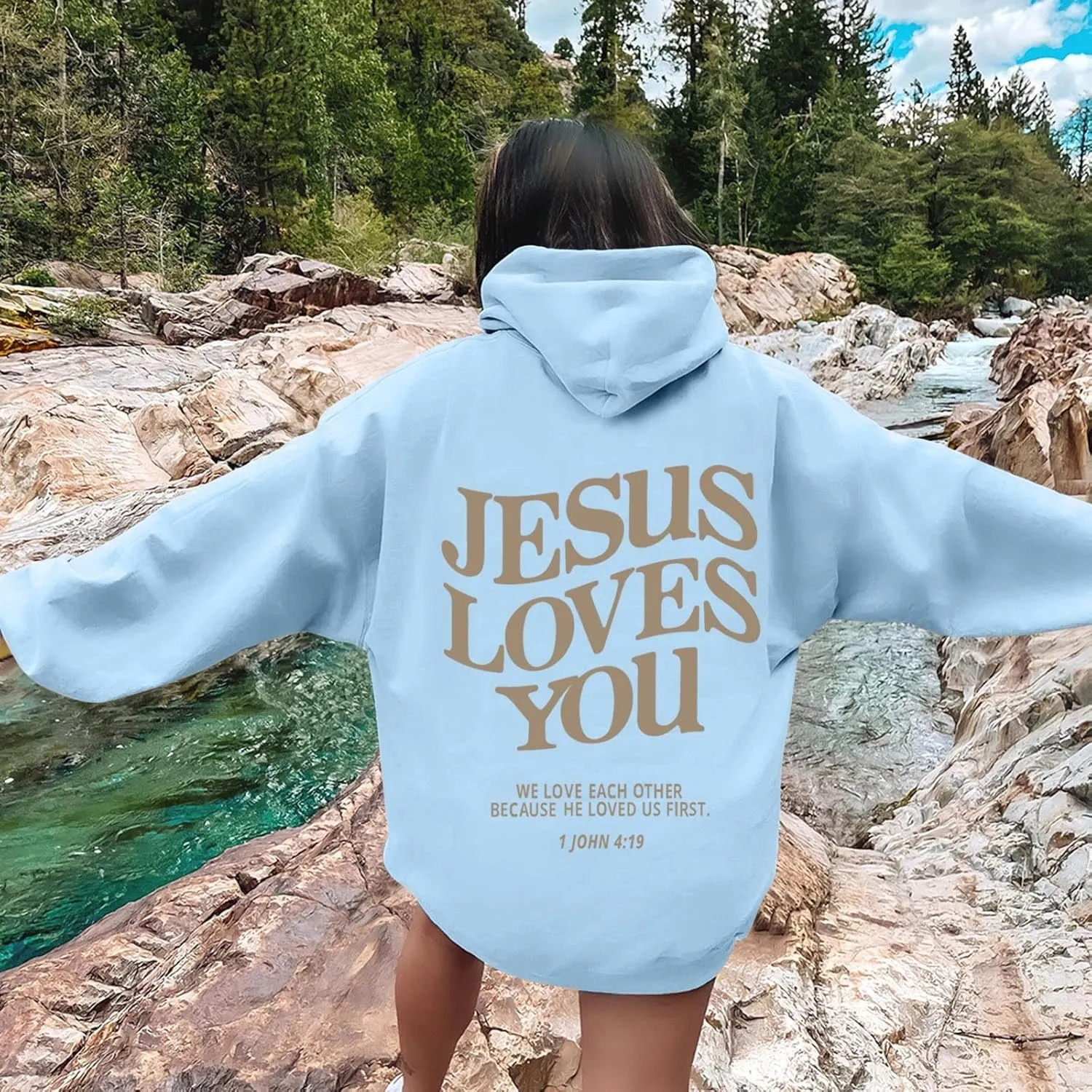 Christian Sweatshirt Women Jesus Loves You,Trust in The Lord Long Sleeve Letter Printed Hoodies