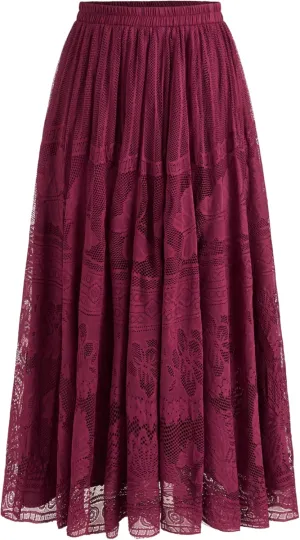 CIDER Women's Long Maxi Lace Skirt Floral Lace Mesh Trendy Skirts