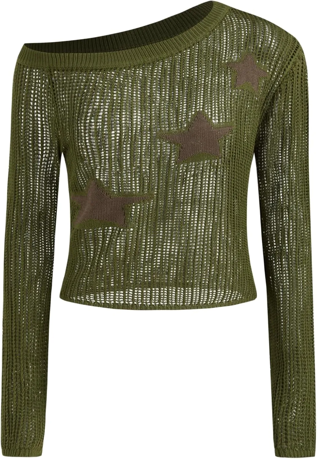 CIDER Women's Trendy Asymmetrical Neck Geometric Long Sleeve Shirts Star Sweater