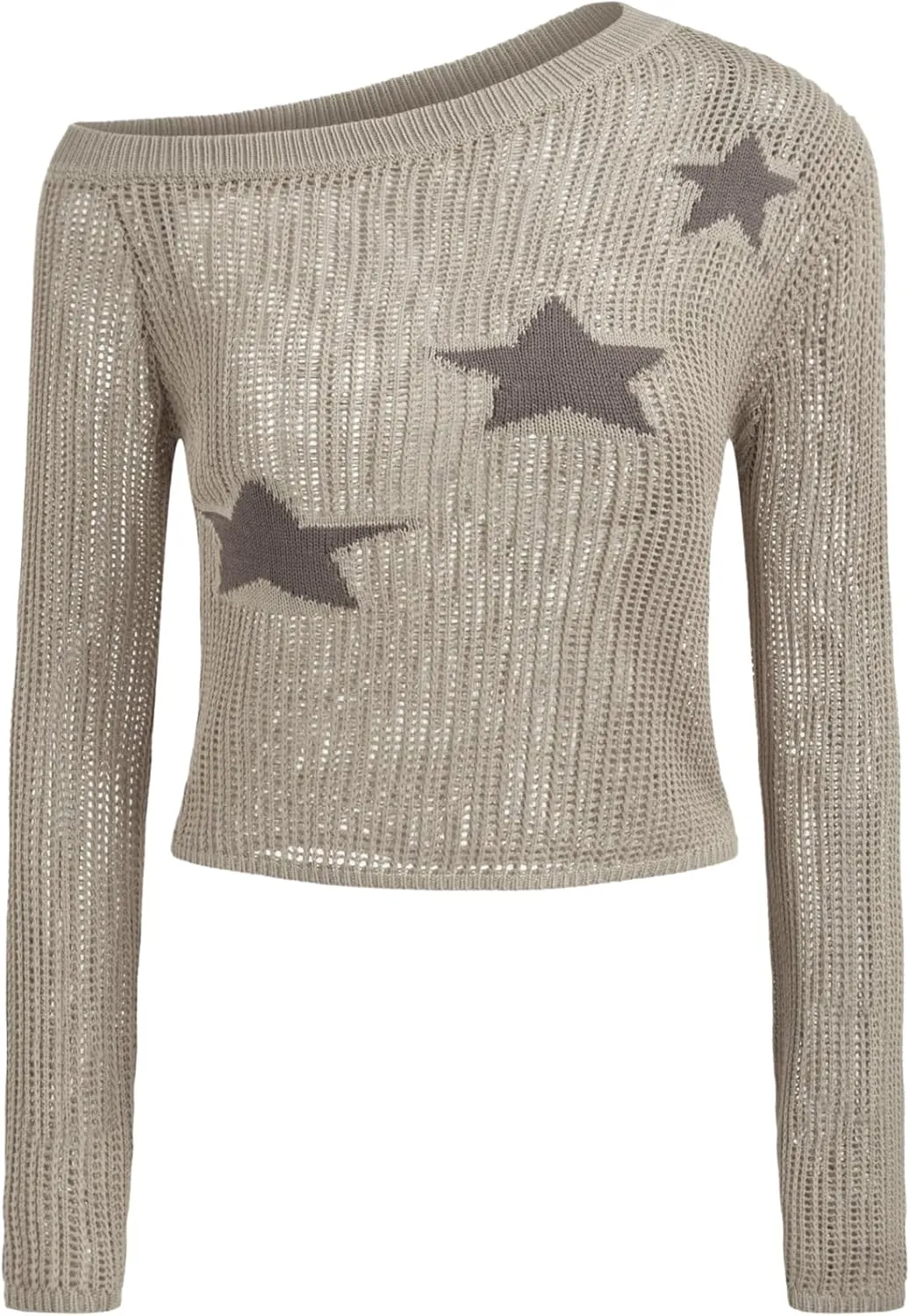 CIDER Women's Trendy Asymmetrical Neck Geometric Long Sleeve Shirts Star Sweater