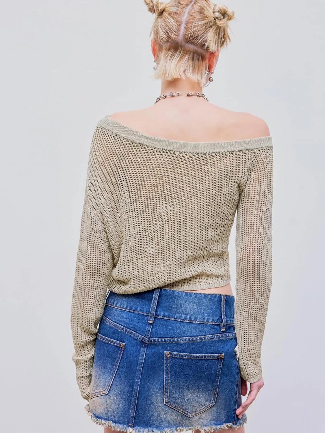 CIDER Women's Trendy Asymmetrical Neck Geometric Long Sleeve Shirts Star Sweater