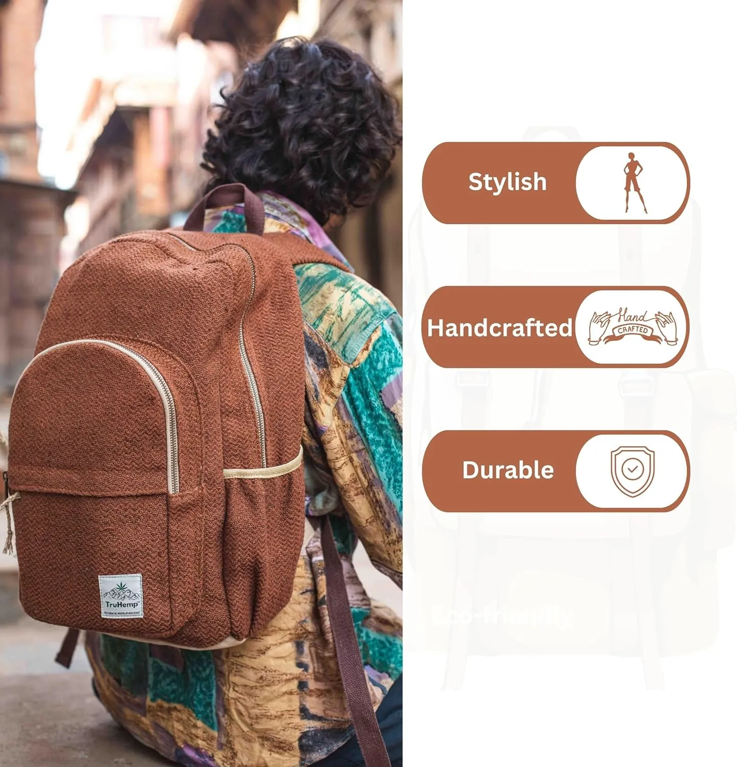 Classic Hemp Backpack, Brown  Stylish & Durable Backpack, Comfortable Adjustable Straps, Multiple Compartments, Ideal for Travel, Hiking & Daily Use