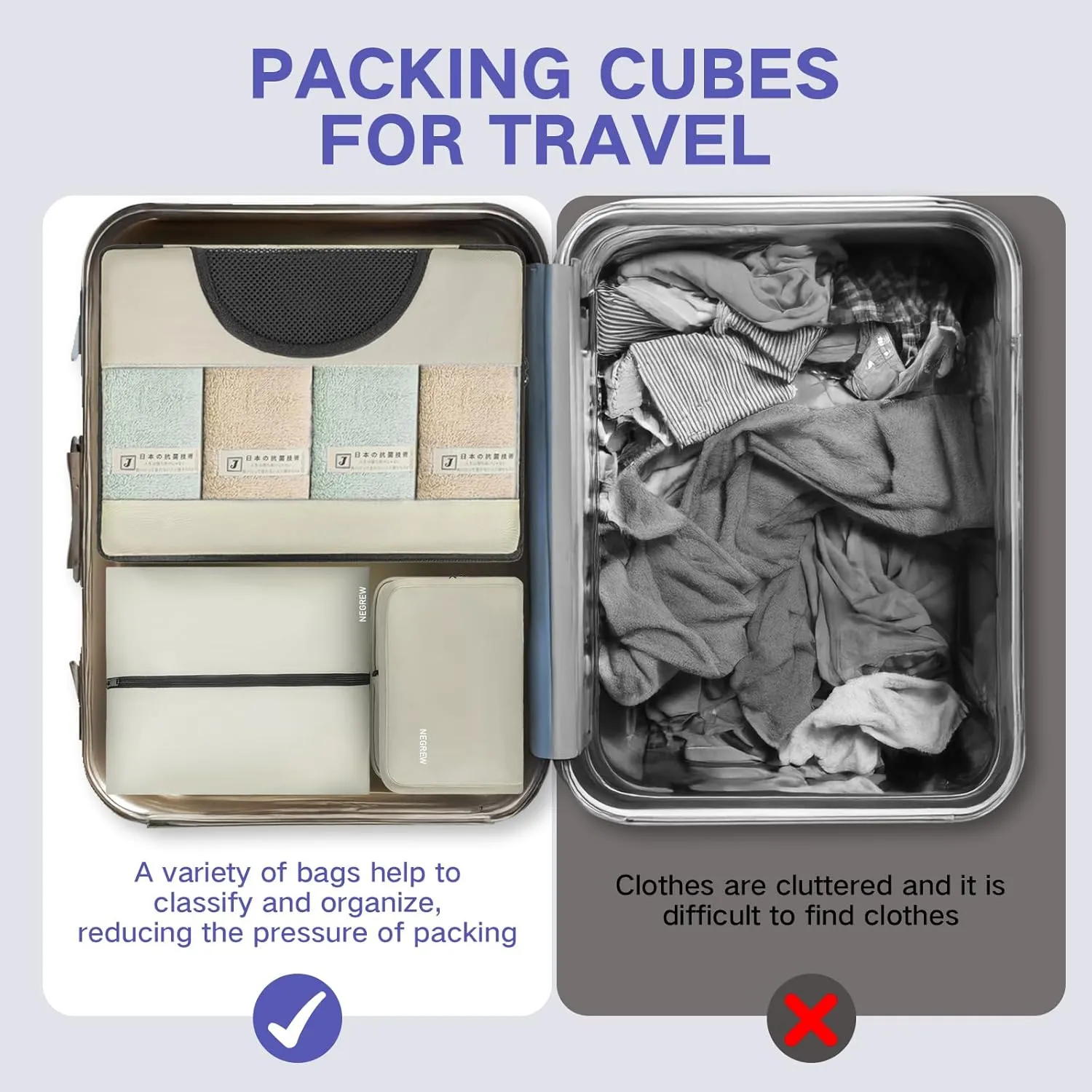 Compression Packing Cubes for Travel, 8 Set Packing Cubes for Suitcases, Breathable Mesh Travel Bags Organizer for Luggage Lightweight Vacation Essentials Accessories (Beige)