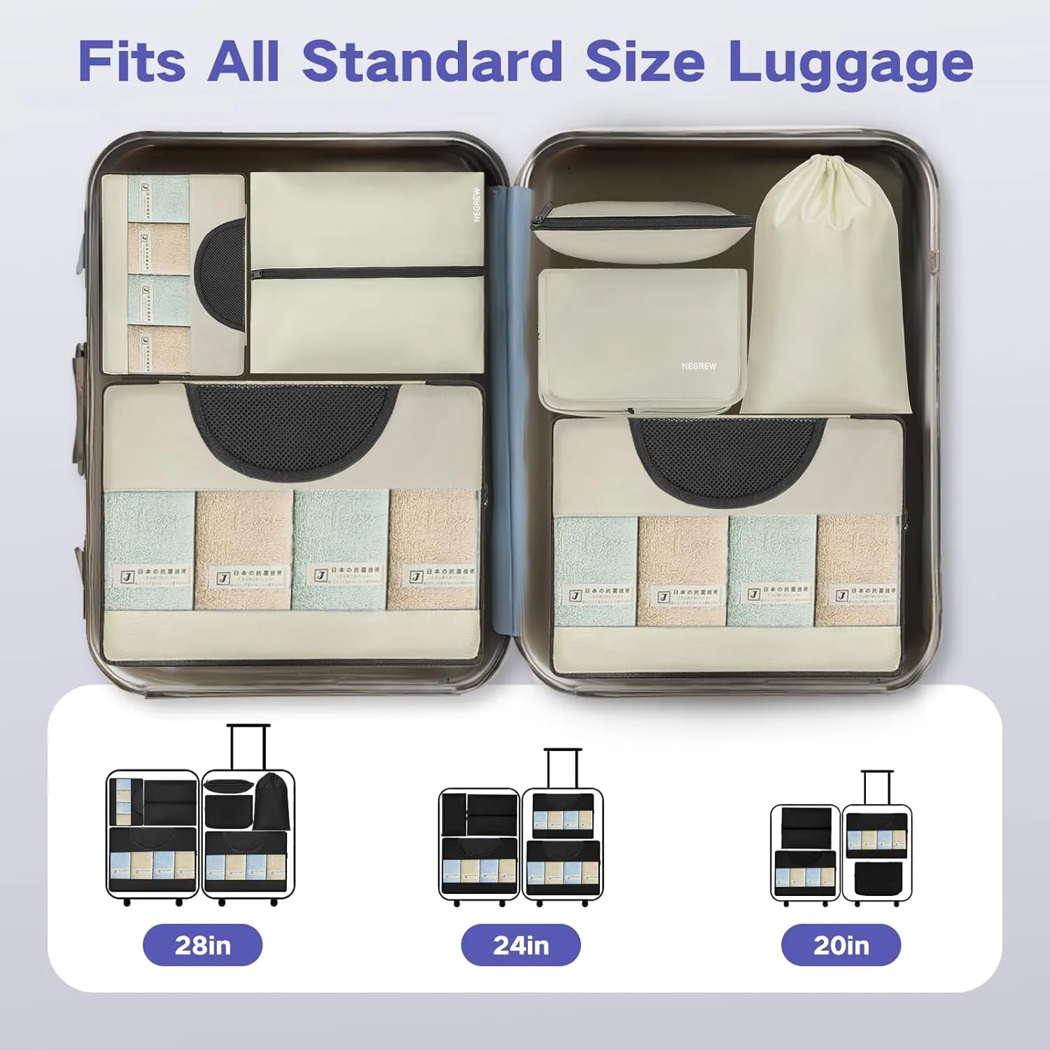 Compression Packing Cubes for Travel, 8 Set Packing Cubes for Suitcases, Breathable Mesh Travel Bags Organizer for Luggage Lightweight Vacation Essentials Accessories (Beige)