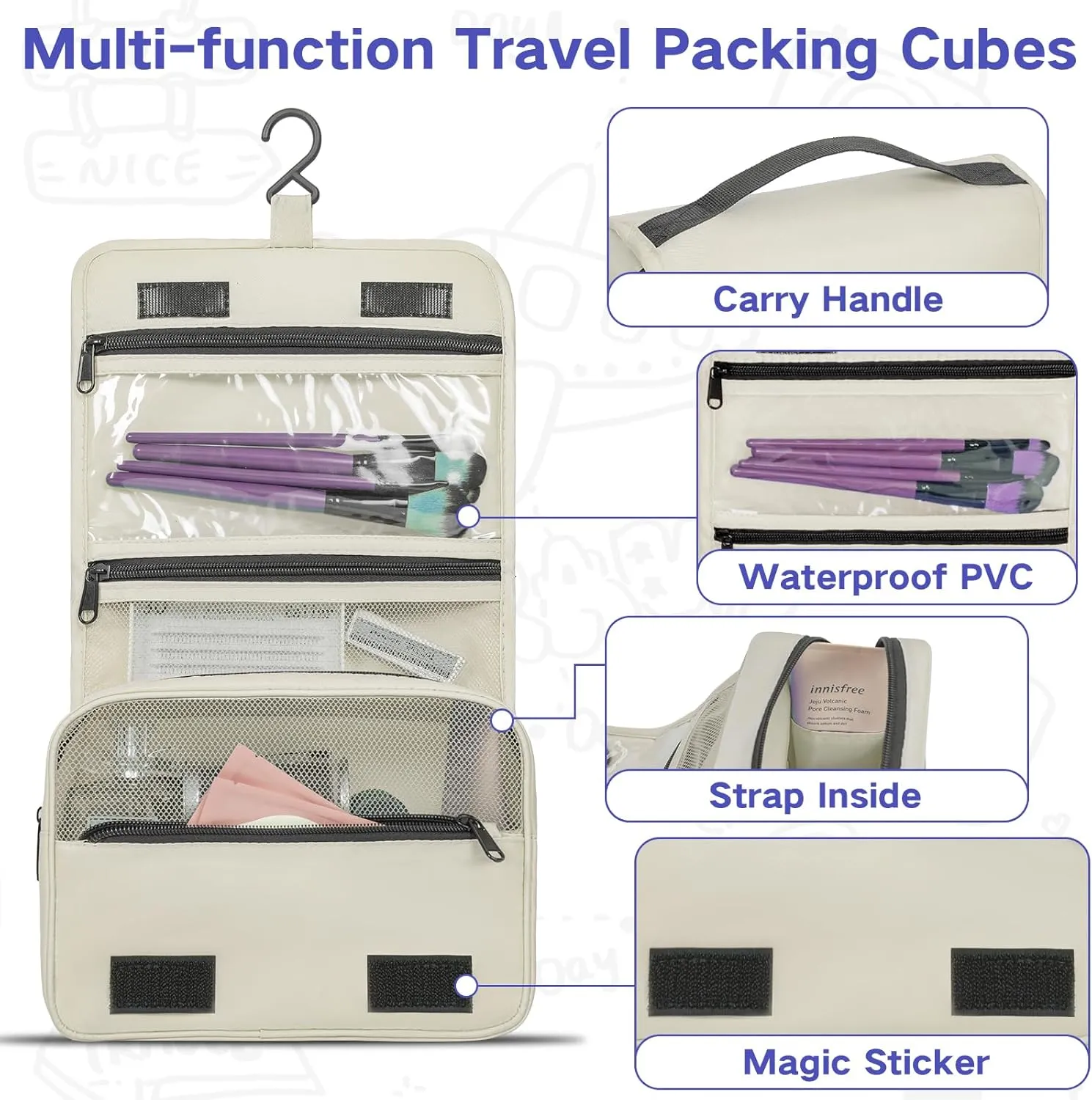 Compression Packing Cubes for Travel, 8 Set Packing Cubes for Suitcases, Breathable Mesh Travel Bags Organizer for Luggage Lightweight Vacation Essentials Accessories (Beige)