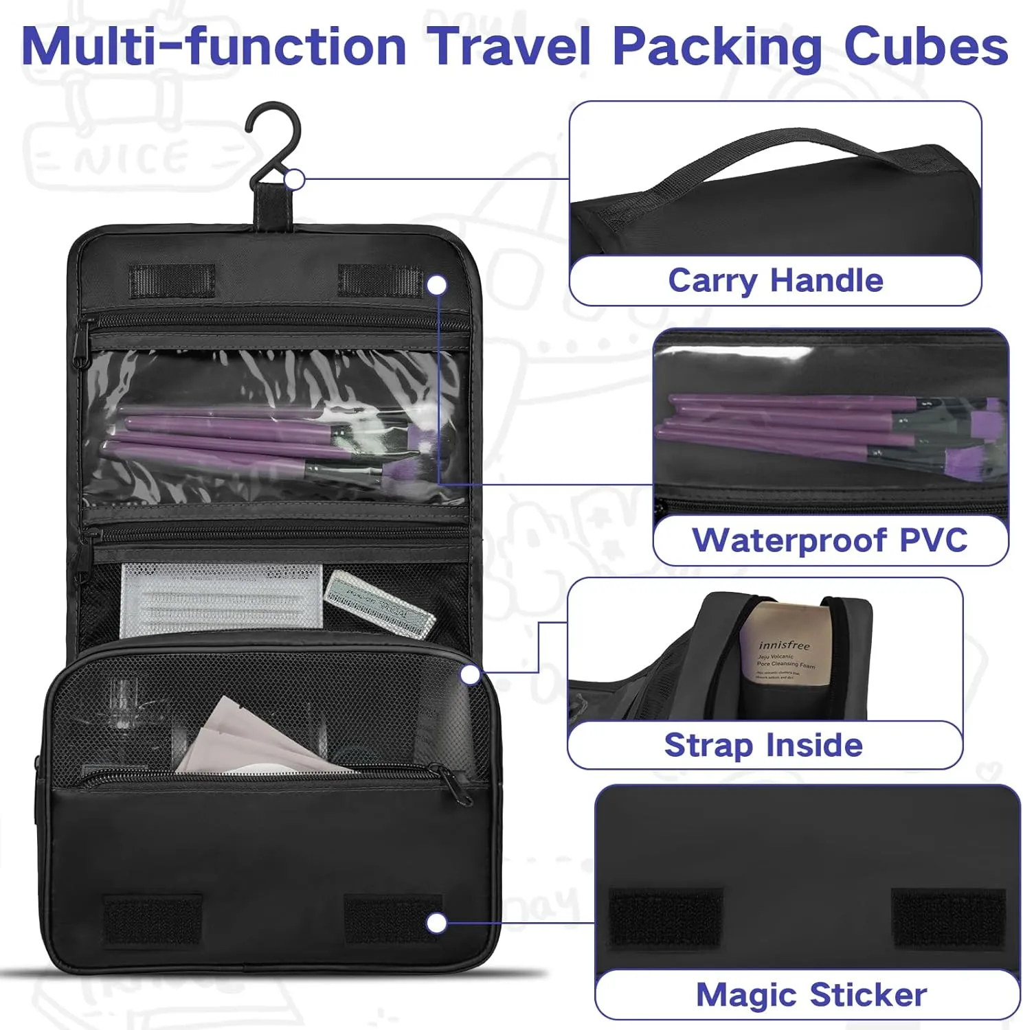 Compression Packing Cubes for Travel, 8 Set Packing Cubes for Suitcases, Breathable Mesh Travel Bags Organizer for Luggage Lightweight Vacation Essentials Accessories (Black)