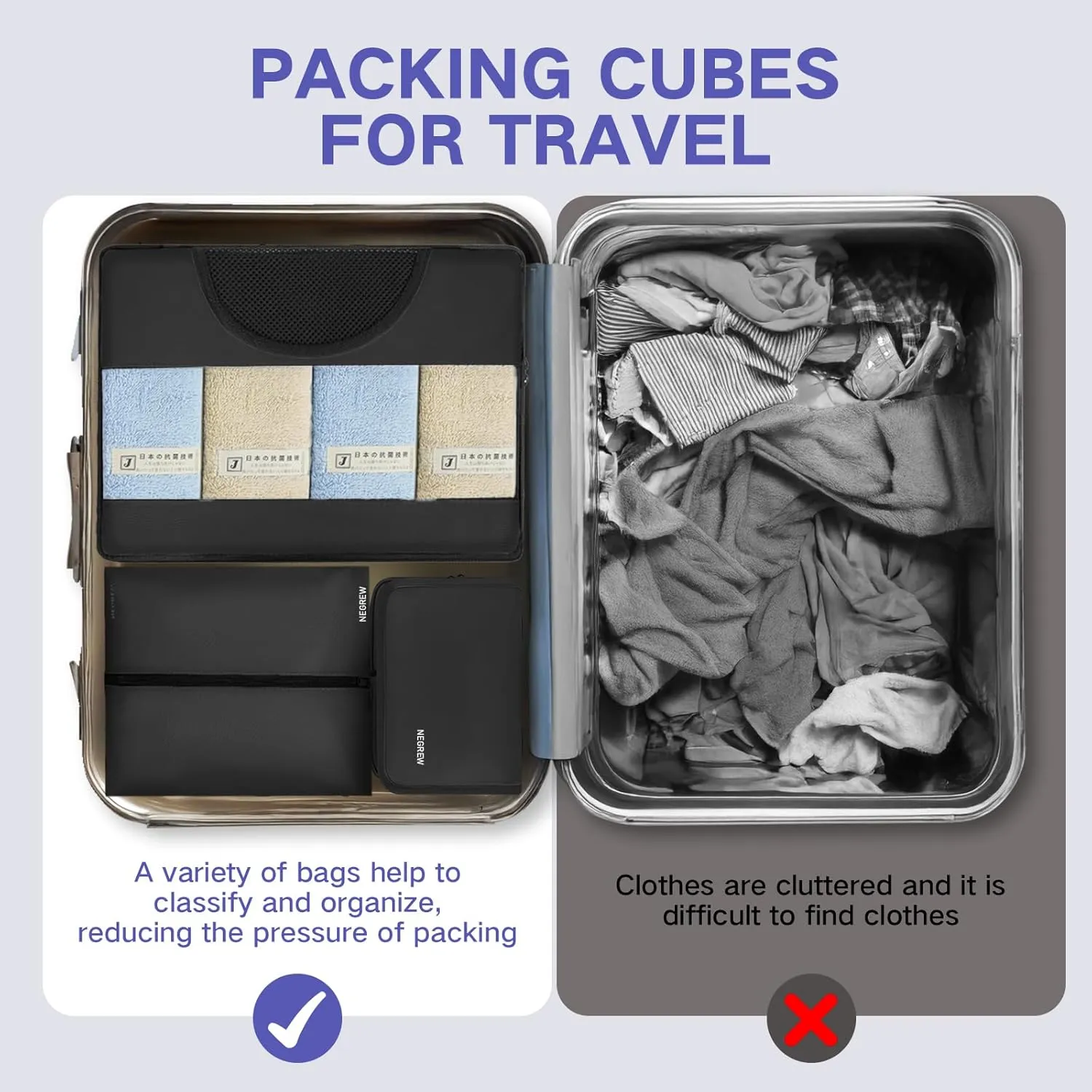 Compression Packing Cubes for Travel, 8 Set Packing Cubes for Suitcases, Breathable Mesh Travel Bags Organizer for Luggage Lightweight Vacation Essentials Accessories (Black)