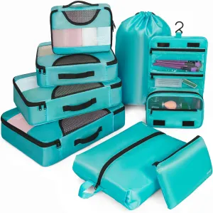Compression Packing Cubes for Travel, 8 Set Packing Cubes for Suitcases, Breathable Mesh Travel Bags Organizer for Luggage Lightweight Vacation Essentials Accessories (Green)