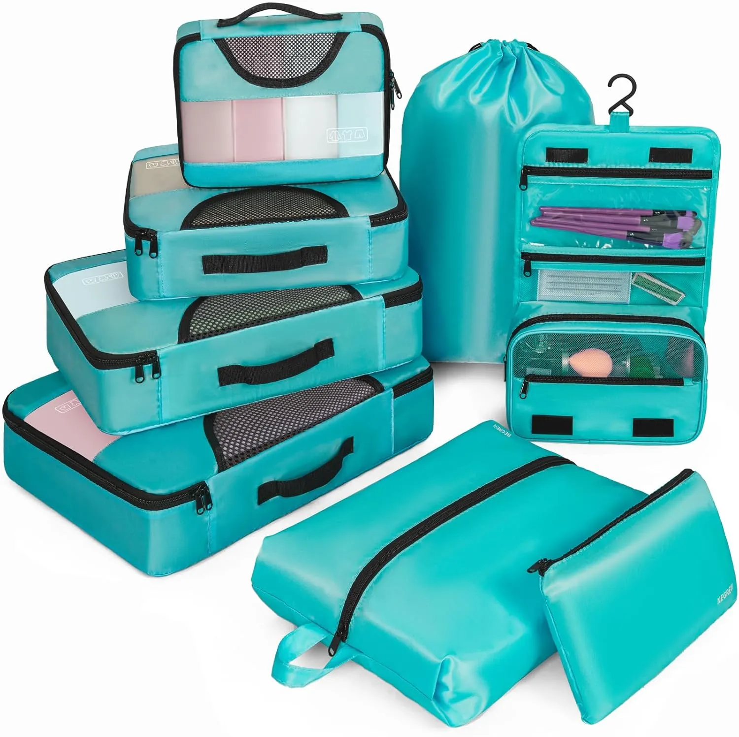 Compression Packing Cubes for Travel, 8 Set Packing Cubes for Suitcases, Breathable Mesh Travel Bags Organizer for Luggage Lightweight Vacation Essentials Accessories (Green)