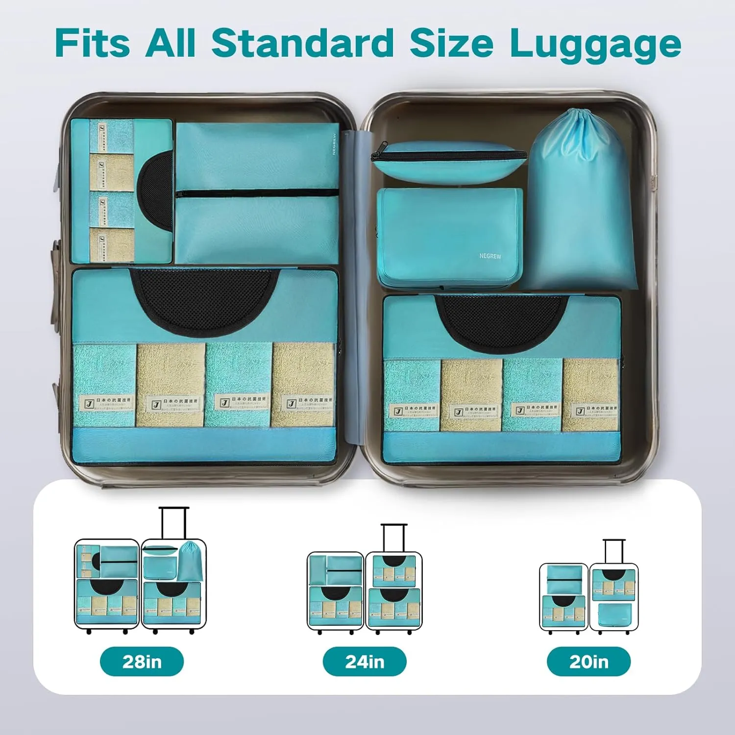 Compression Packing Cubes for Travel, 8 Set Packing Cubes for Suitcases, Breathable Mesh Travel Bags Organizer for Luggage Lightweight Vacation Essentials Accessories (Green)
