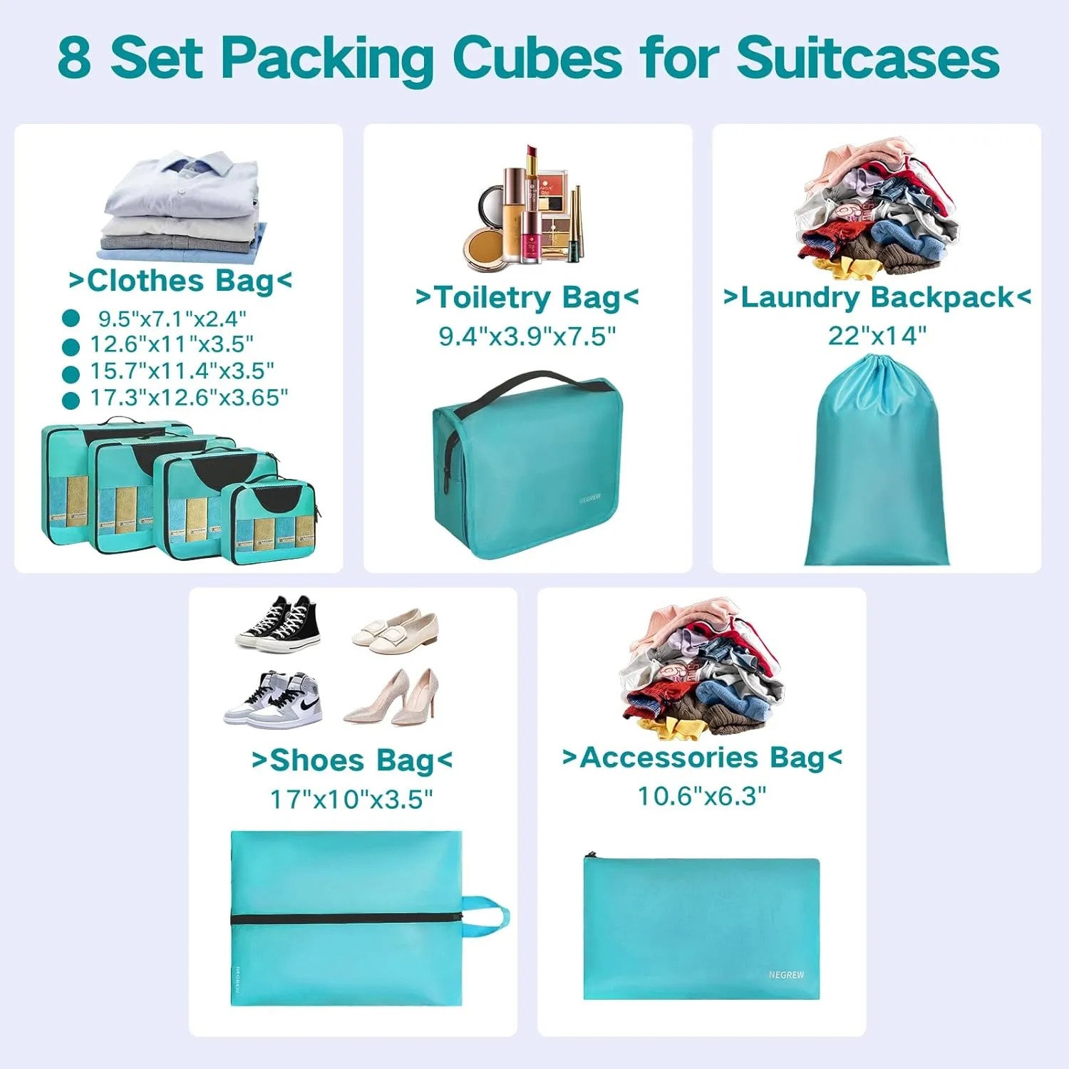 Compression Packing Cubes for Travel, 8 Set Packing Cubes for Suitcases, Breathable Mesh Travel Bags Organizer for Luggage Lightweight Vacation Essentials Accessories (Green)