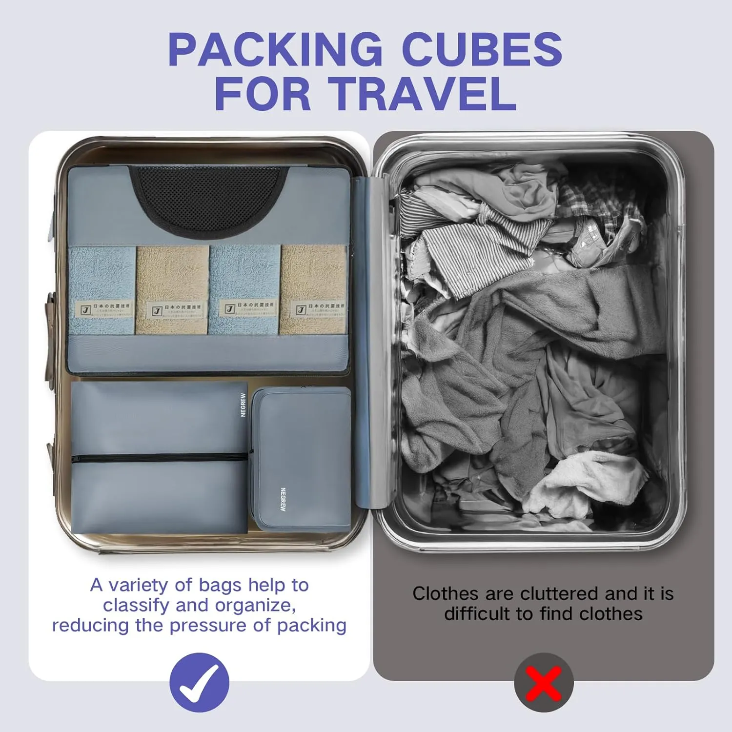 Compression Packing Cubes for Travel, 8 Set Packing Cubes for Suitcases, Breathable Mesh Travel Bags Organizer for Luggage Lightweight Vacation Essentials Accessories (Grey)