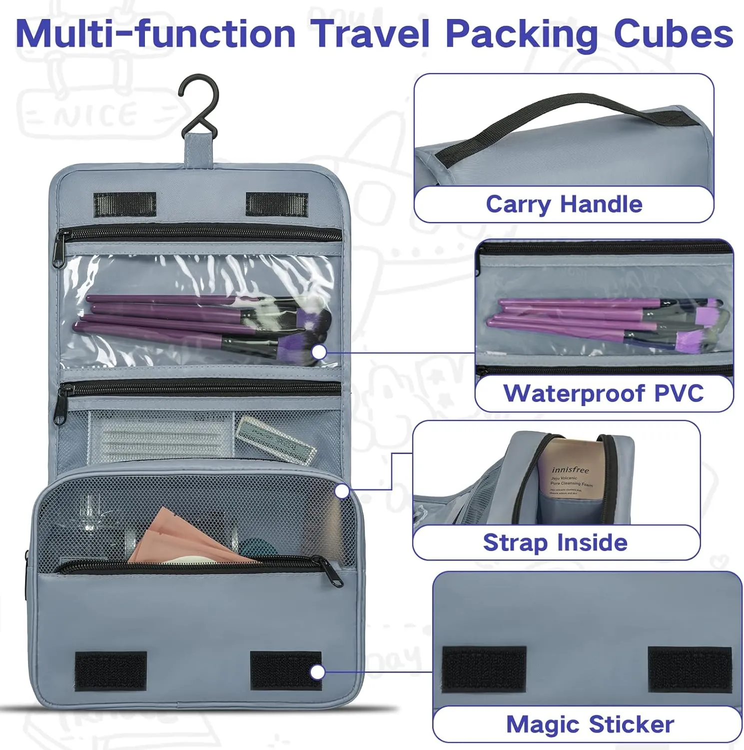 Compression Packing Cubes for Travel, 8 Set Packing Cubes for Suitcases, Breathable Mesh Travel Bags Organizer for Luggage Lightweight Vacation Essentials Accessories (Grey)
