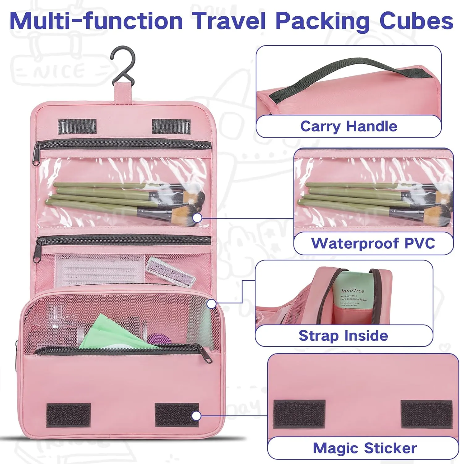 Compression Packing Cubes for Travel, 8 Set Packing Cubes for Suitcases, Breathable Mesh Travel Bags Organizer for Luggage Lightweight Vacation Essentials Accessories (Pink)