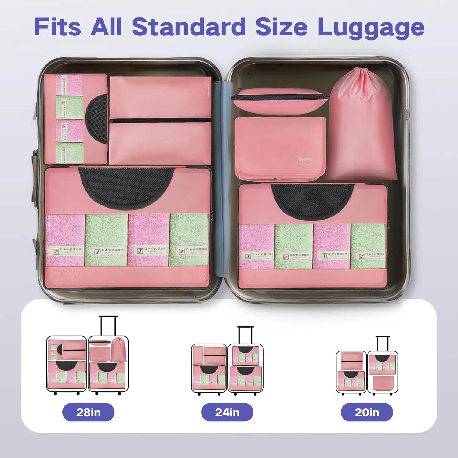 Compression Packing Cubes for Travel, 8 Set Packing Cubes for Suitcases, Breathable Mesh Travel Bags Organizer for Luggage Lightweight Vacation Essentials Accessories (Pink)