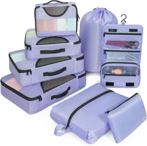 Compression Packing Cubes for Travel, 8 Set Packing Cubes for Suitcases, Breathable Mesh Travel Bags Organizer for Luggage Lightweight Vacation Essentials Accessories (Purple)
