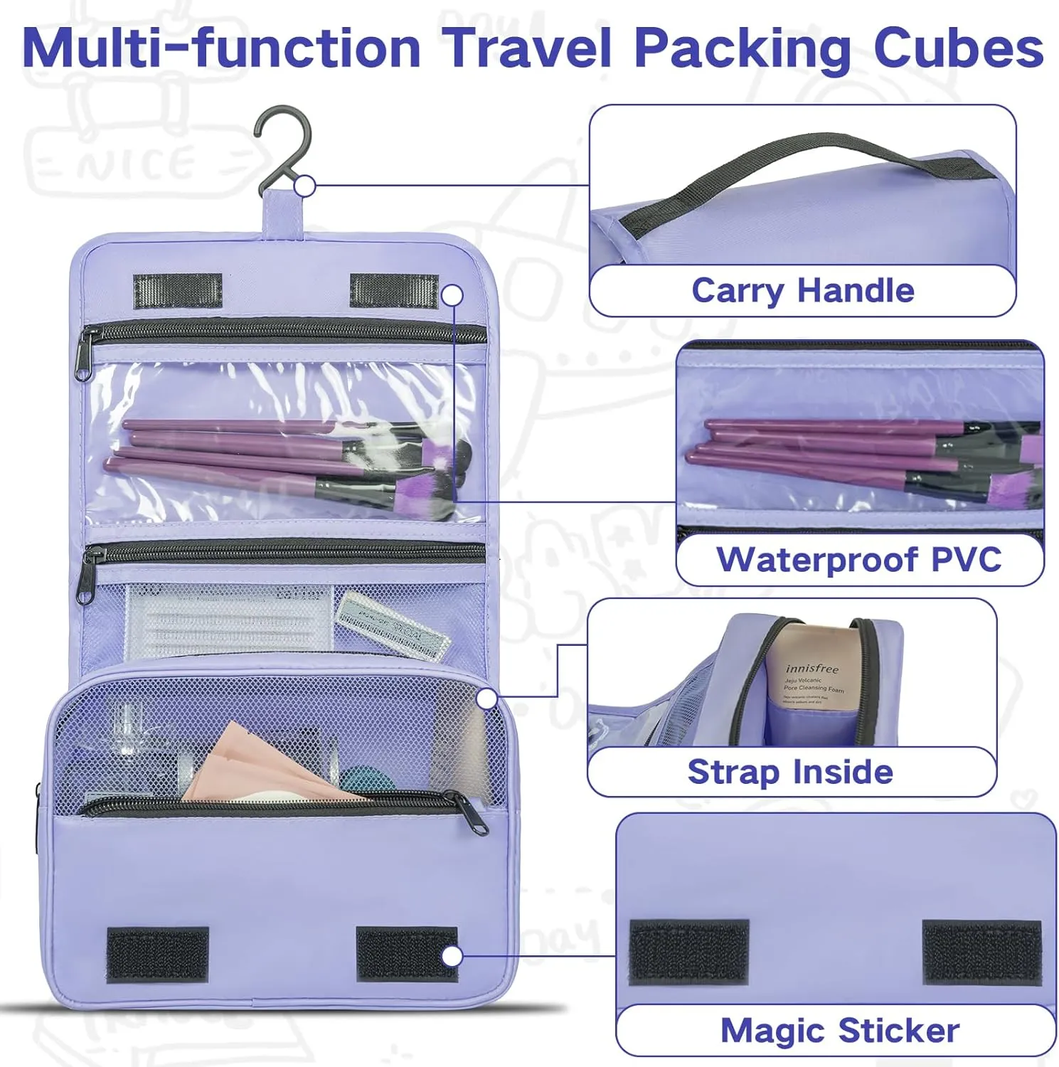Compression Packing Cubes for Travel, 8 Set Packing Cubes for Suitcases, Breathable Mesh Travel Bags Organizer for Luggage Lightweight Vacation Essentials Accessories (Purple)