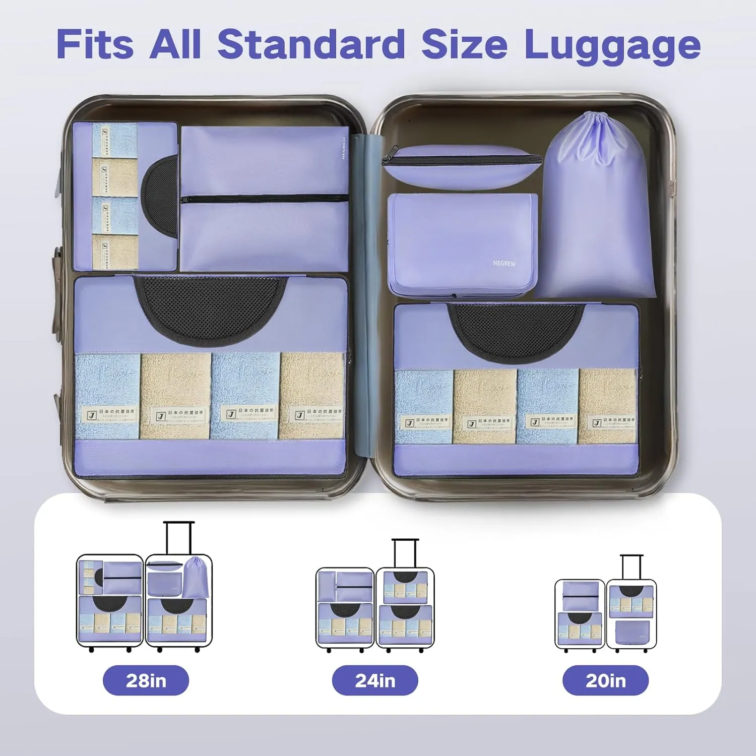 Compression Packing Cubes for Travel, 8 Set Packing Cubes for Suitcases, Breathable Mesh Travel Bags Organizer for Luggage Lightweight Vacation Essentials Accessories (Purple)