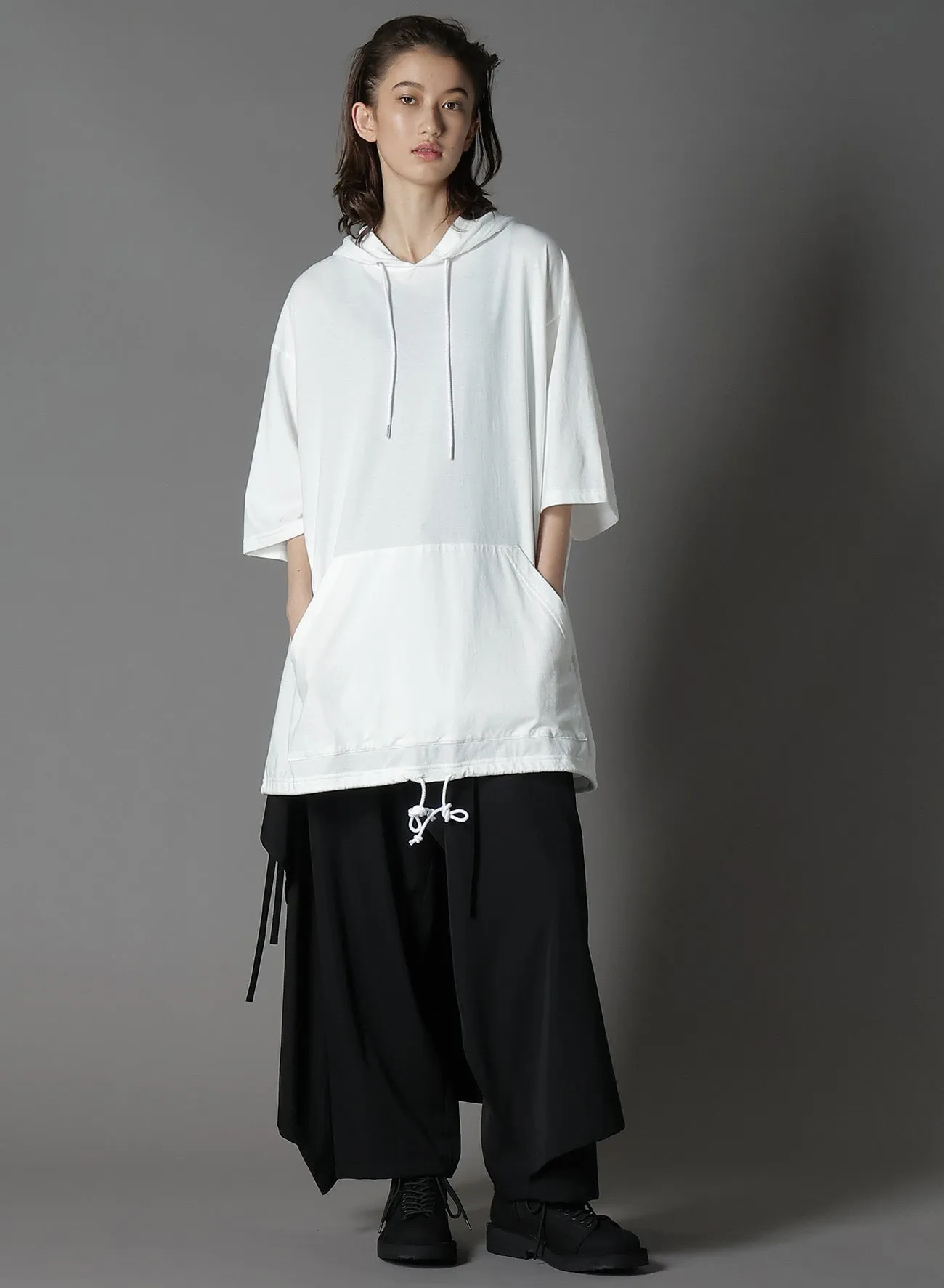 COTTON JERSEY SEVENTH SLEEVE HOODIE