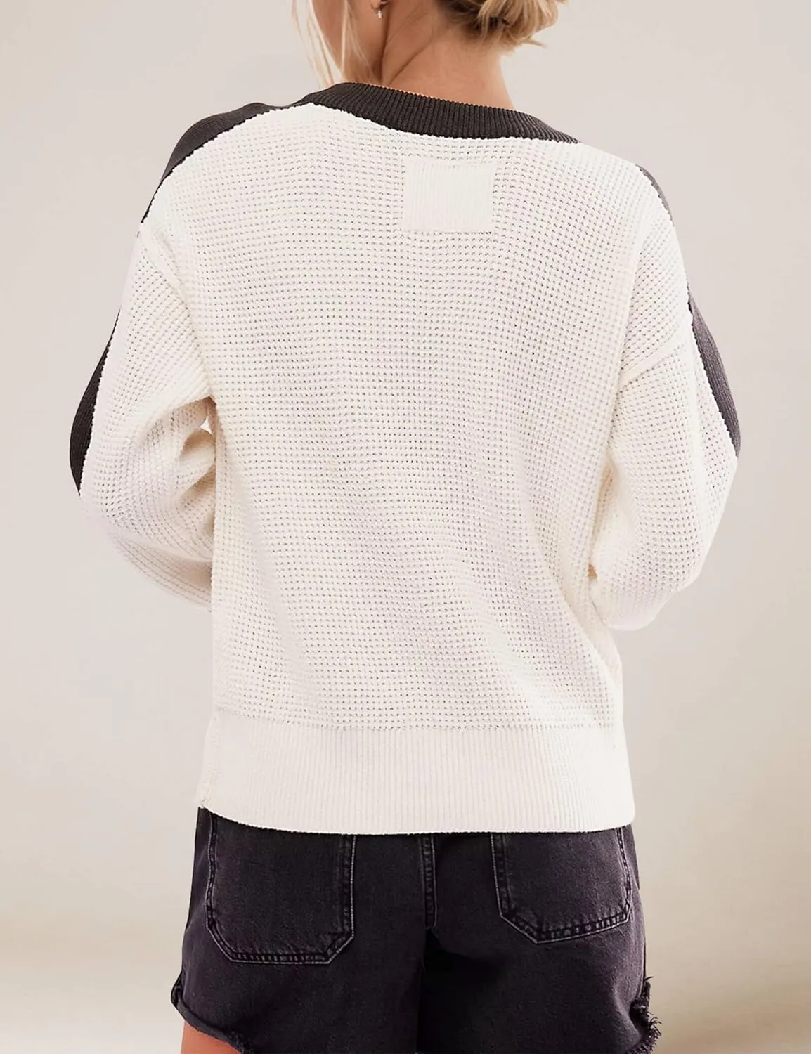 Crewneck Sweater Women Cozy Long Sleeve Ribbed Knit 2024 Fall Colorblock Pullover Sweaters Top Trendy Outfits