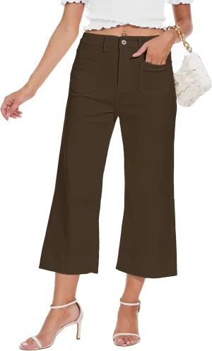 Cropped Jeans for Women Wide Leg High Waisted Denim Pants Trendy