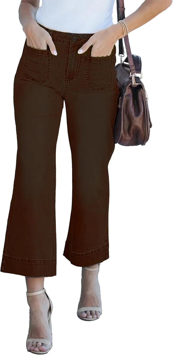 Cropped Jeans for Women Wide Leg High Waisted Denim Pants Trendy