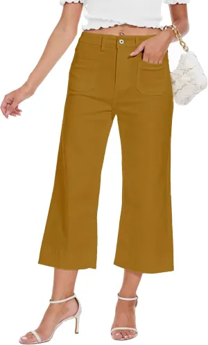 Cropped Jeans for Women Wide Leg High Waisted Denim Pants Trendy