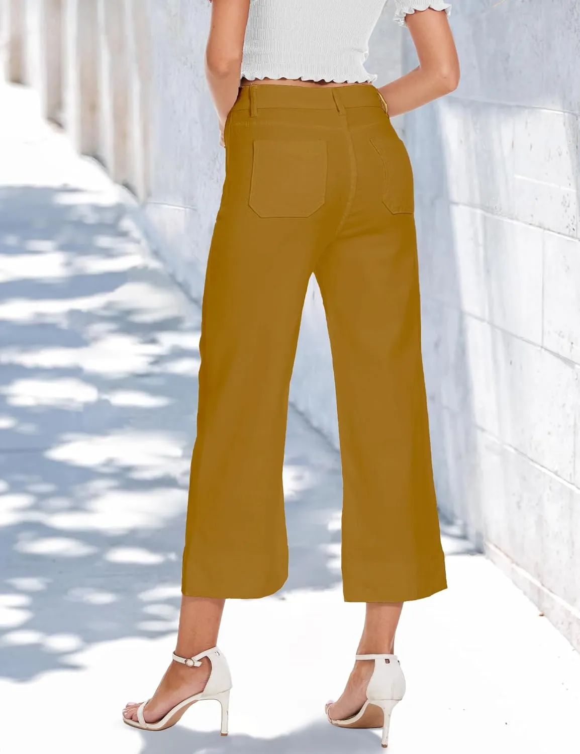 Cropped Jeans for Women Wide Leg High Waisted Denim Pants Trendy