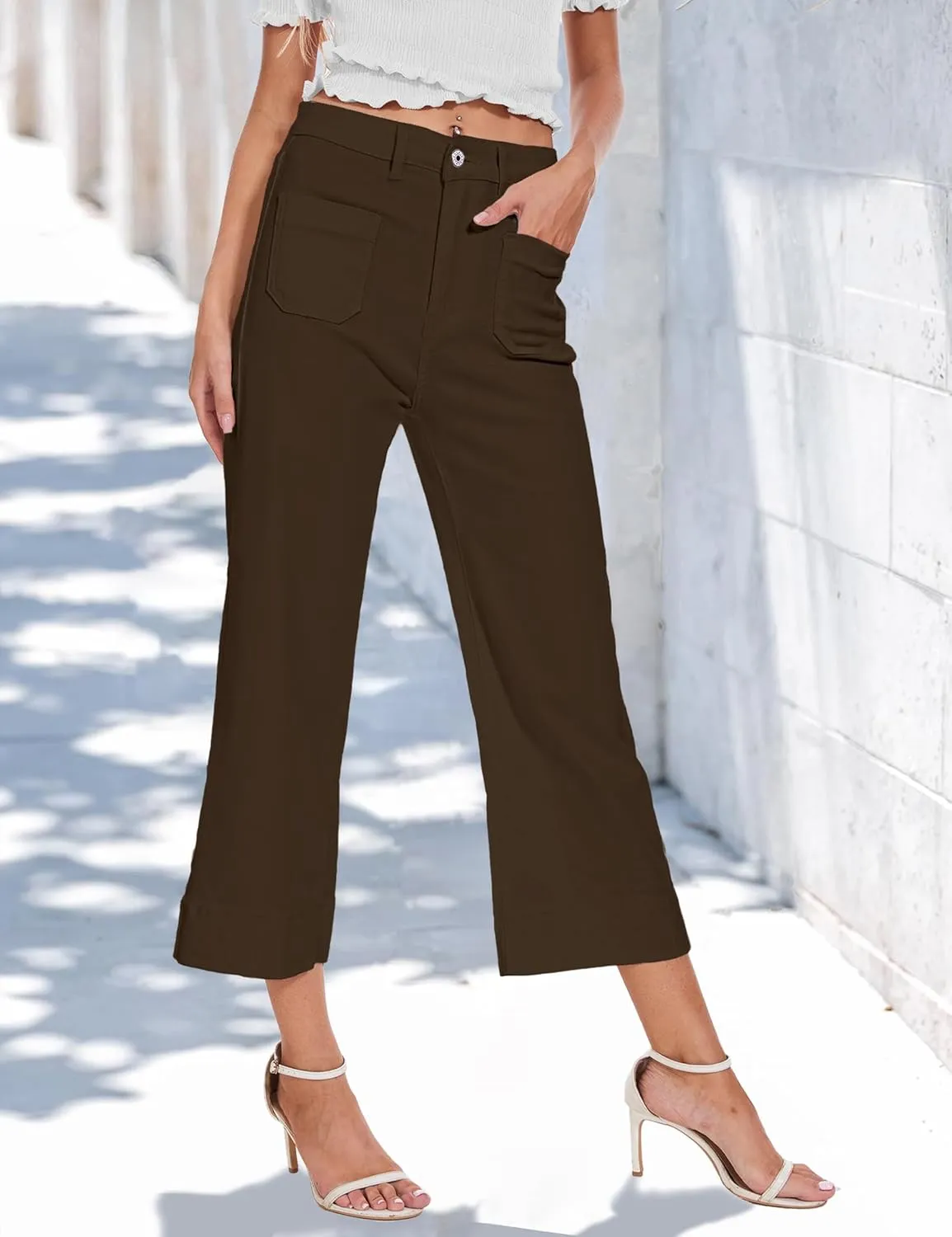 Cropped Jeans for Women Wide Leg High Waisted Denim Pants Trendy