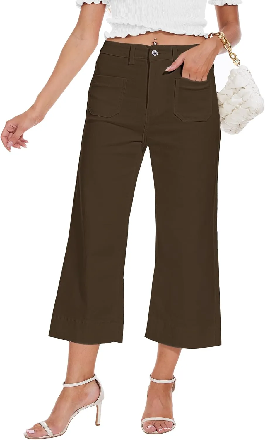 Cropped Jeans for Women Wide Leg High Waisted Denim Pants Trendy
