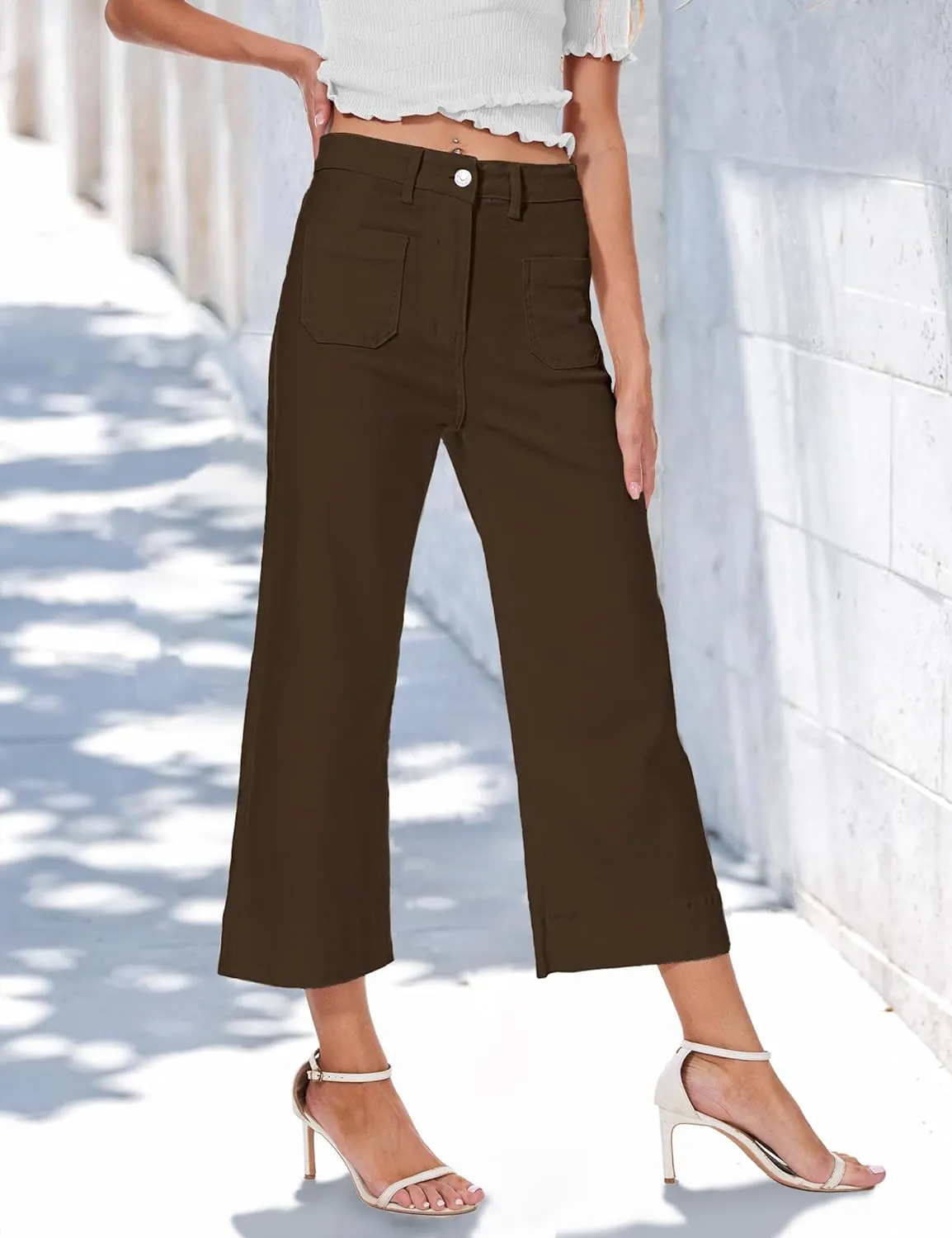 Cropped Jeans for Women Wide Leg High Waisted Denim Pants Trendy