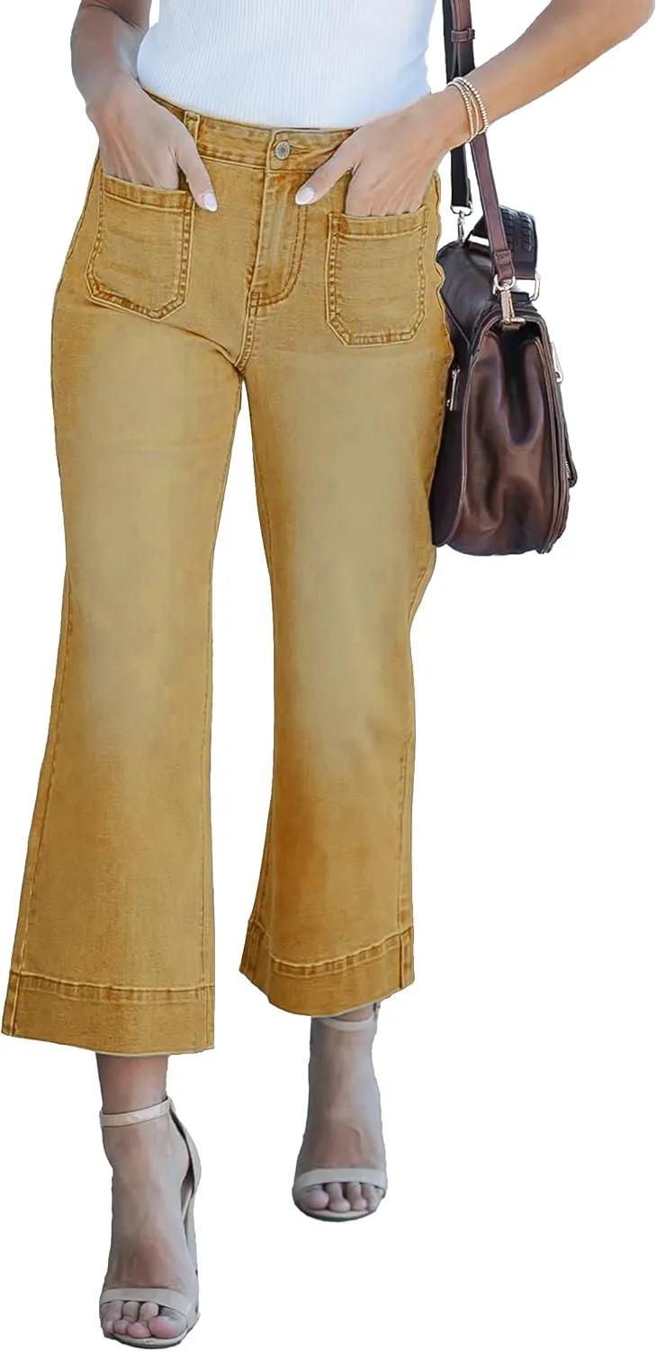 Cropped Jeans for Women Wide Leg High Waisted Denim Pants Trendy