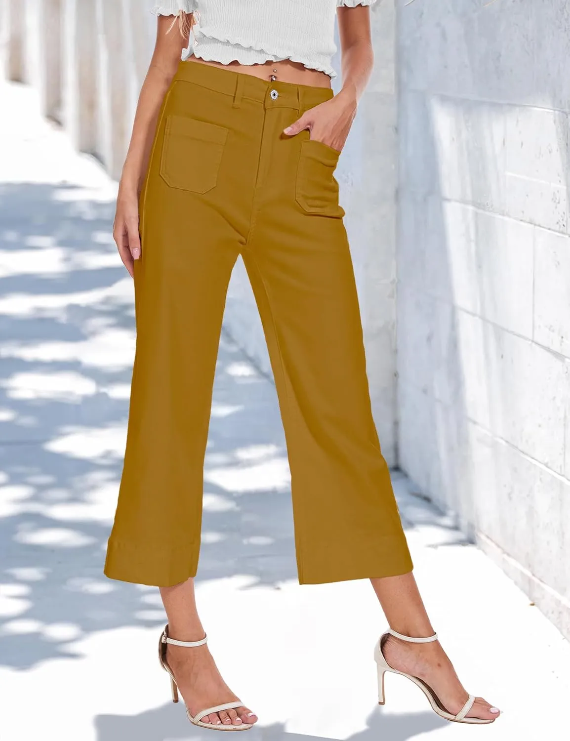 Cropped Jeans for Women Wide Leg High Waisted Denim Pants Trendy