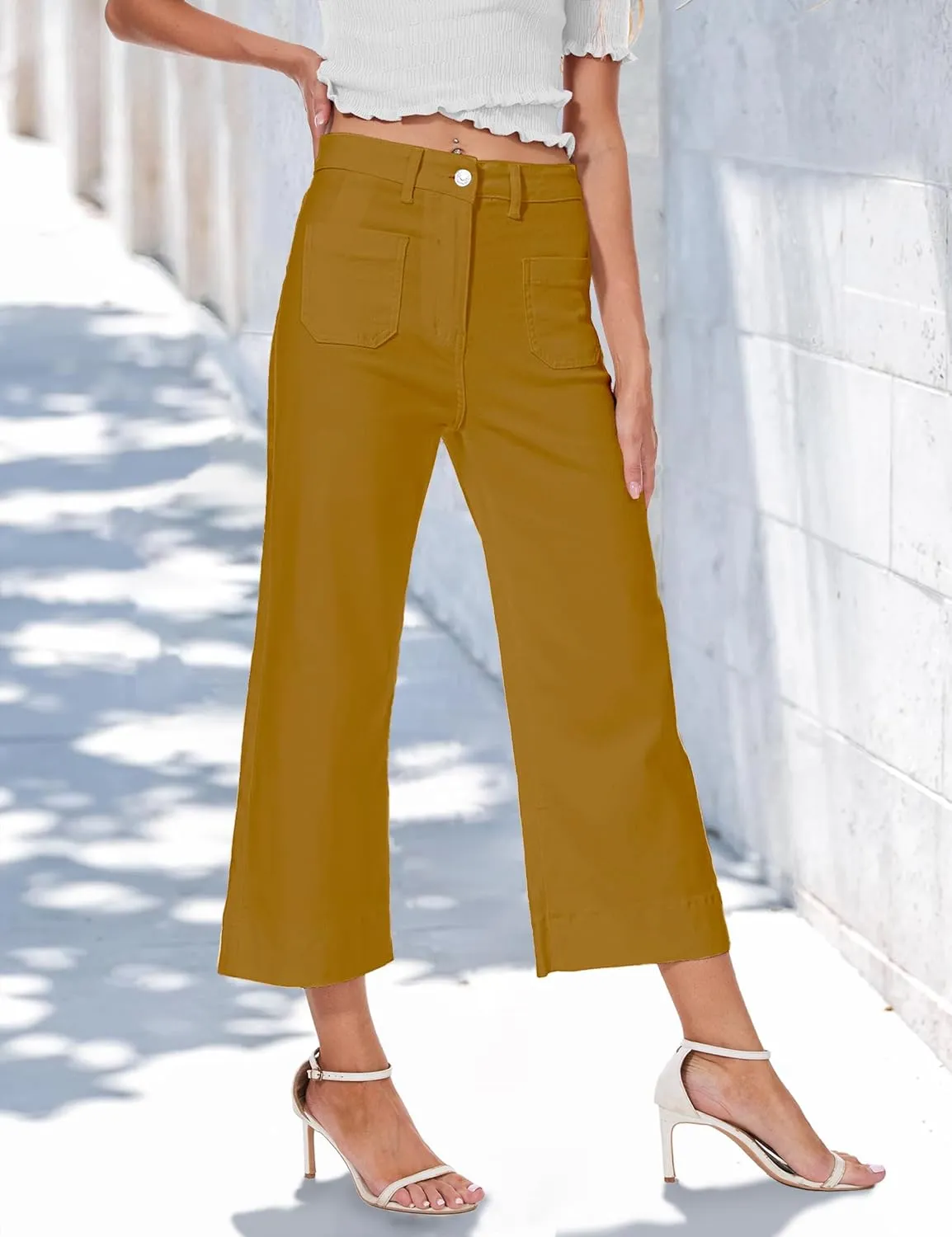 Cropped Jeans for Women Wide Leg High Waisted Denim Pants Trendy