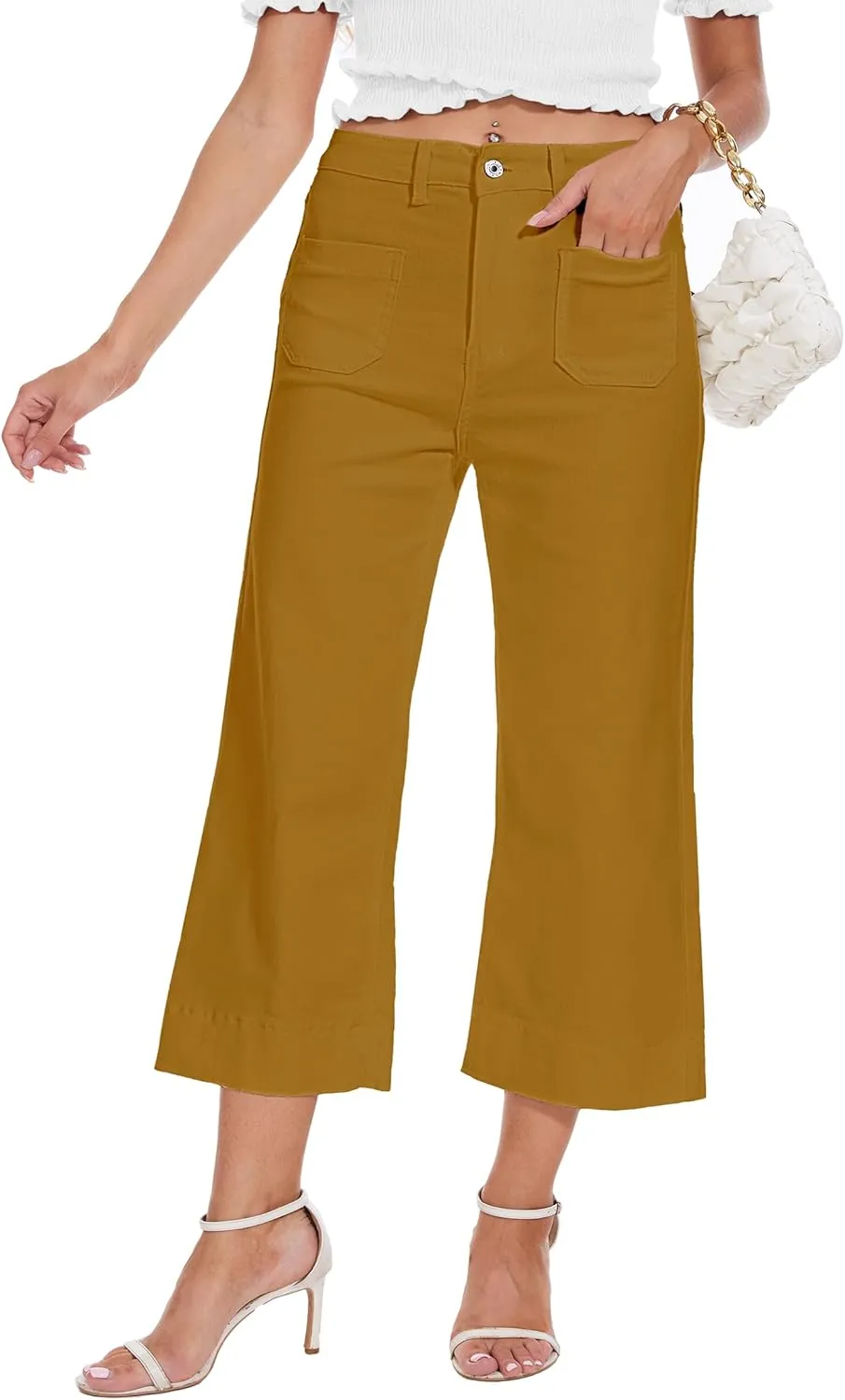 Cropped Jeans for Women Wide Leg High Waisted Denim Pants Trendy