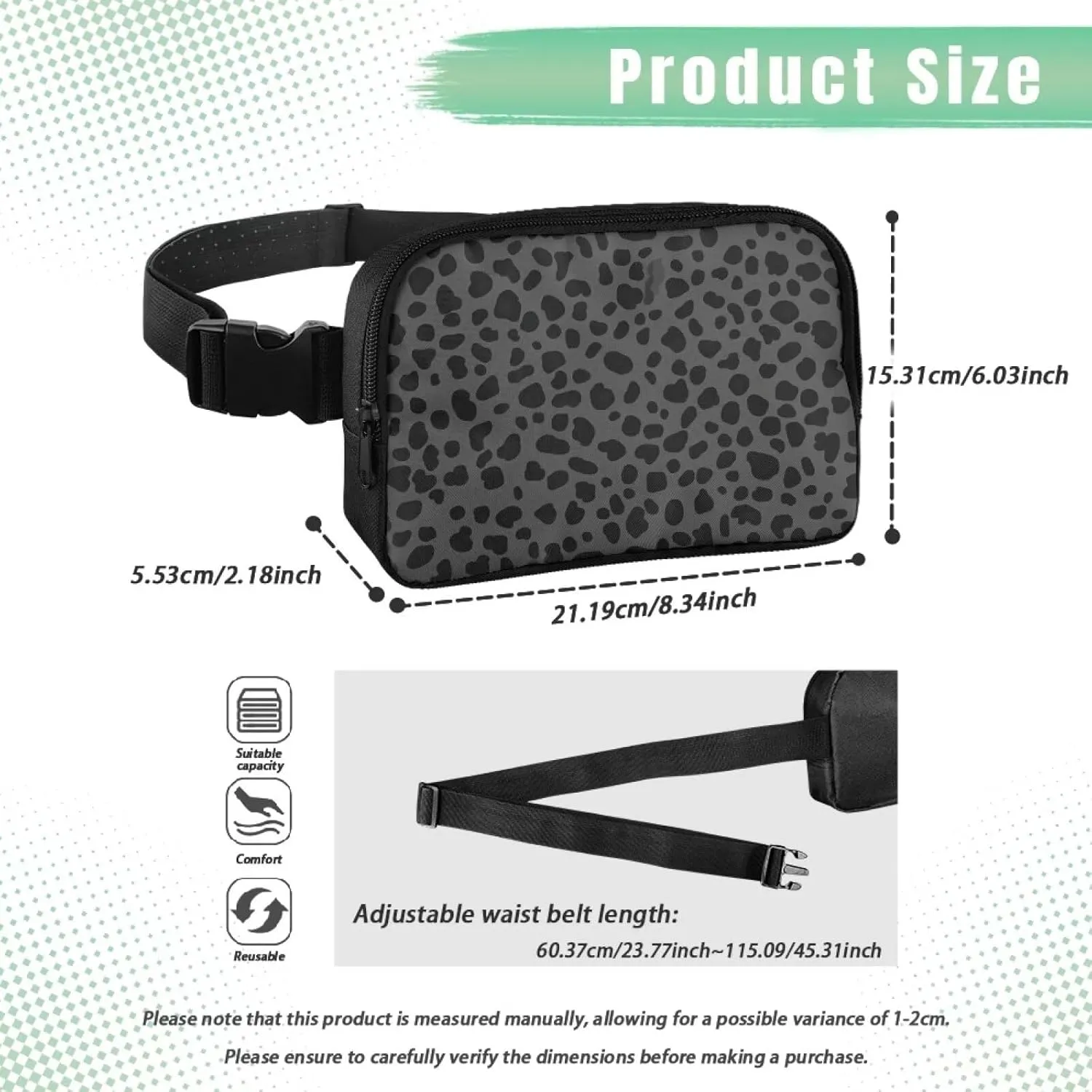 Cute Cow Print Purses for Women Fanny Pack Trendy Lightweight Trendy Hip Purse with Smooth Zipper Mini Waist Bag for Women Sports Travel Hiking Running Outdoor Cell Phone Bag