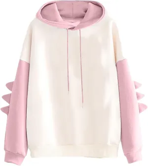 Cute Hoodies for Women Teen Girls Crewneck Dinosaur Long Sleeve Hooded Pullover Sweatshirt Oversized Fall Cartoon Hoodie