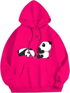 Cute Hoodies for Women Trendy Oversized Kawaii Panda Print Sweatshirt Long Sleeve Hooded Pullover Tops with Pocket