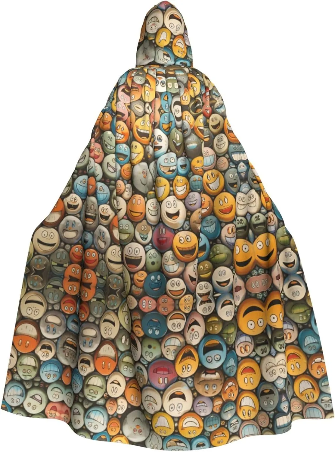Cute smiley face Hooded Cloak Comfortable and Elastic Cloak Full-Print Design Perfect for Halloween Costume and Cosplay Parties
