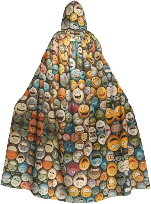 Cute smiley face Hooded Cloak Comfortable and Elastic Cloak Full-Print Design Perfect for Halloween Costume and Cosplay Parties