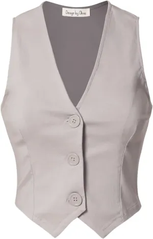 Design by Olivia Women's Dressy Casual Versatile Cropped Button Front Suit Vest Waistcoat