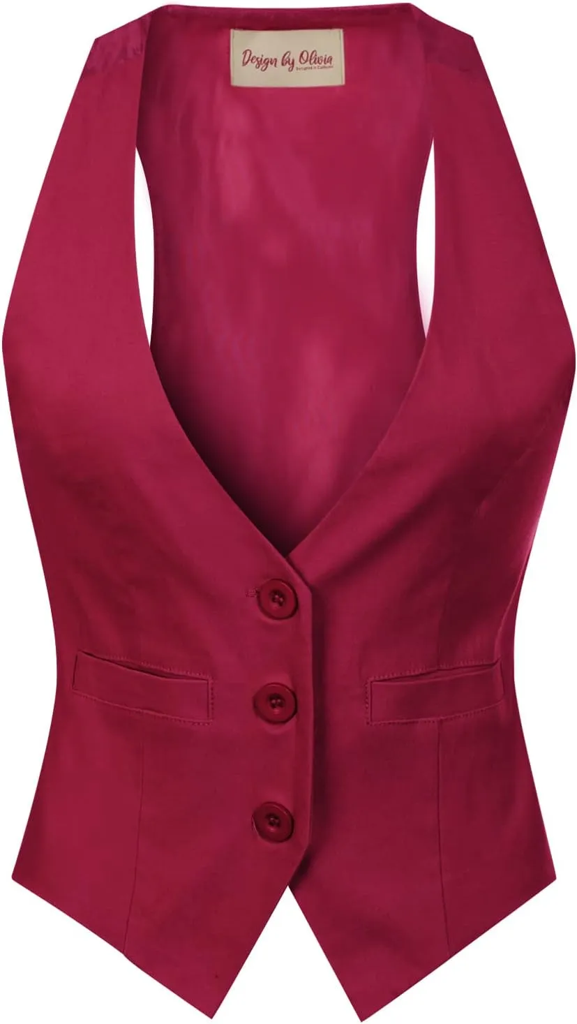 Design by Olivia Women's Dressy Casual Versatile Racerback Vest Three Button Tuxedo Suit Waistcoat