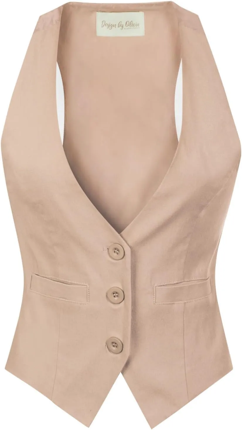 Design by Olivia Women's Dressy Casual Versatile Racerback Vest Three Button Tuxedo Suit Waistcoat