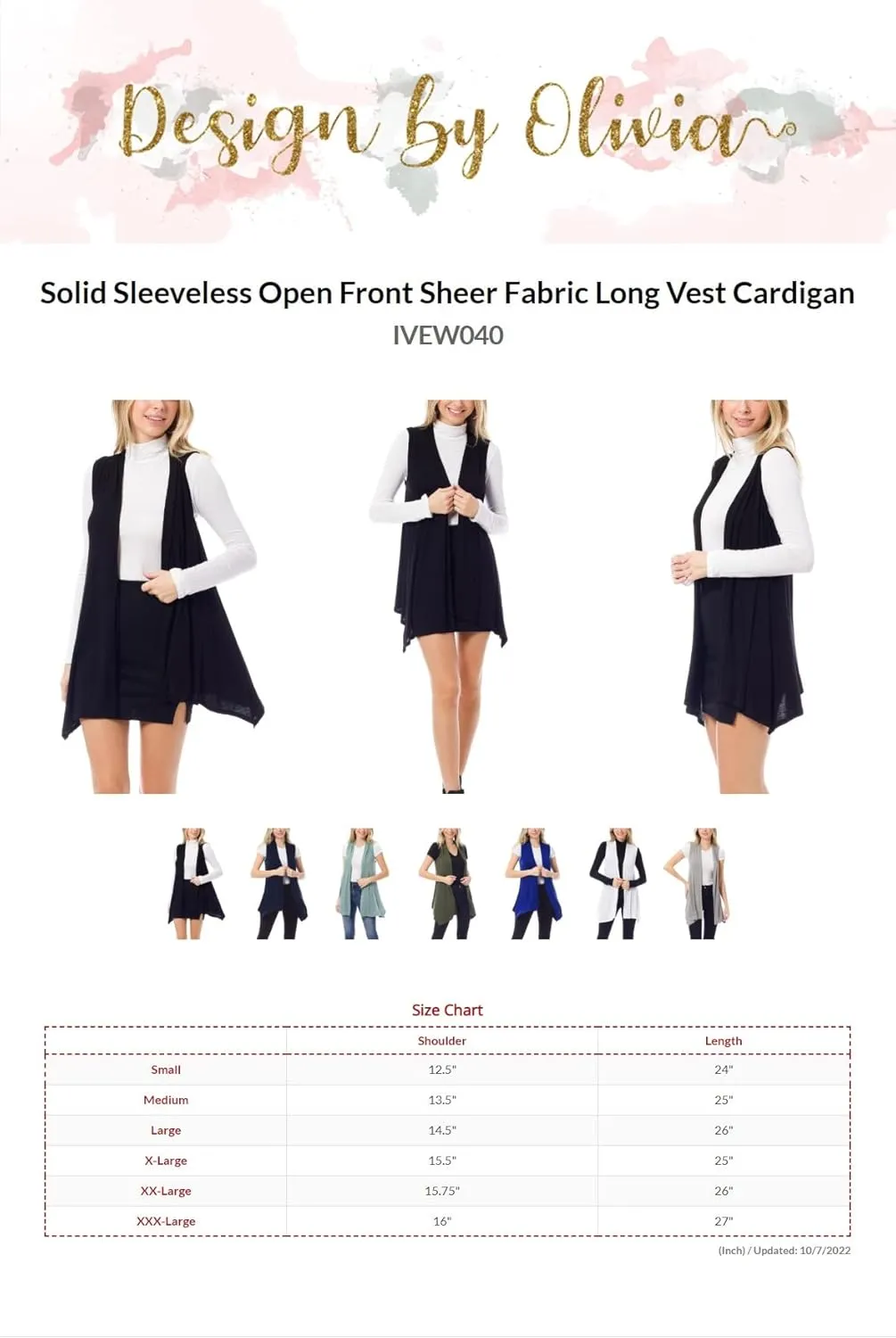 Design by Olivia Women's Sleeveless Breathable Draped Open Front Casual Cardigan Layering Long - Made in USA