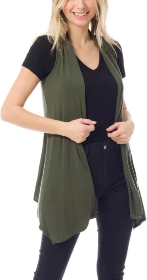 Design by Olivia Women's Sleeveless Breathable Draped Open Front Casual Cardigan Layering Long - Made in USA