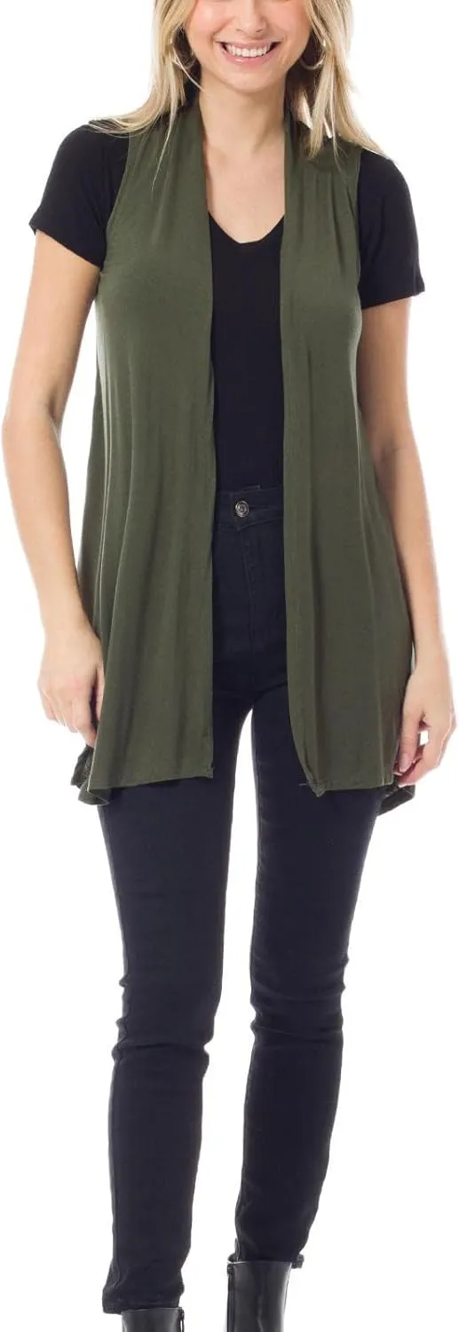 Design by Olivia Women's Sleeveless Breathable Draped Open Front Casual Cardigan Layering Long - Made in USA