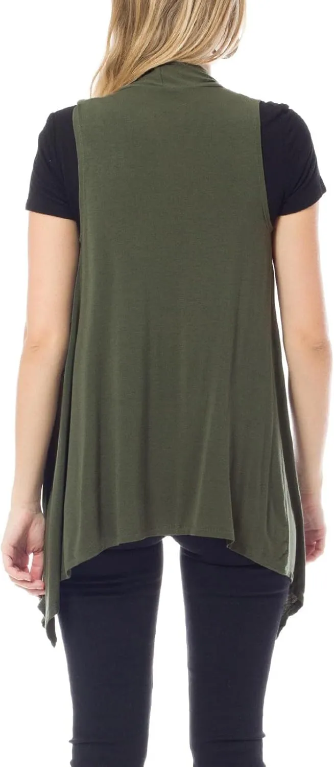 Design by Olivia Women's Sleeveless Breathable Draped Open Front Casual Cardigan Layering Long - Made in USA