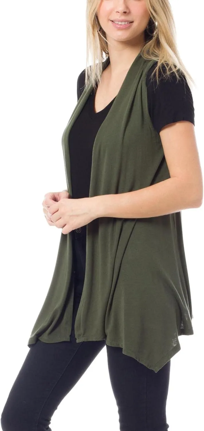 Design by Olivia Women's Sleeveless Breathable Draped Open Front Casual Cardigan Layering Long - Made in USA