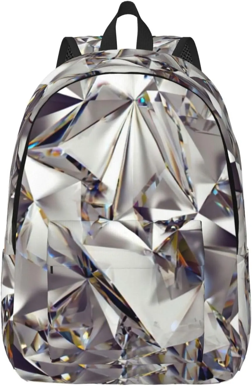 Diamond Pattern Print Unisex Versatile Canvas Backpack Vintage Travel Hiking Carrying Laptops Rucksack